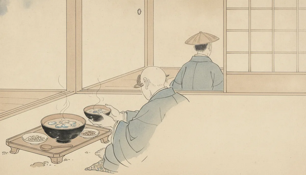挿絵：言われるまま、おれは薄く切った一切れをすまし汁に落とし、口にした