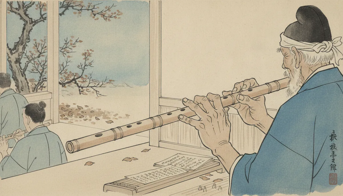 挿絵：宗近の師は、忠方という、髪も髭も白くなった老いた楽人だった