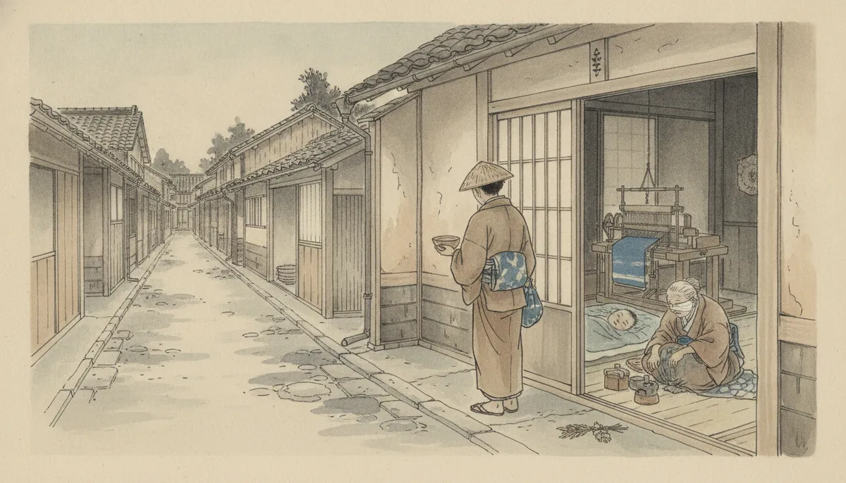 挿絵:路地のいちばん奥に、すえ、という名の老婆が住んでいた