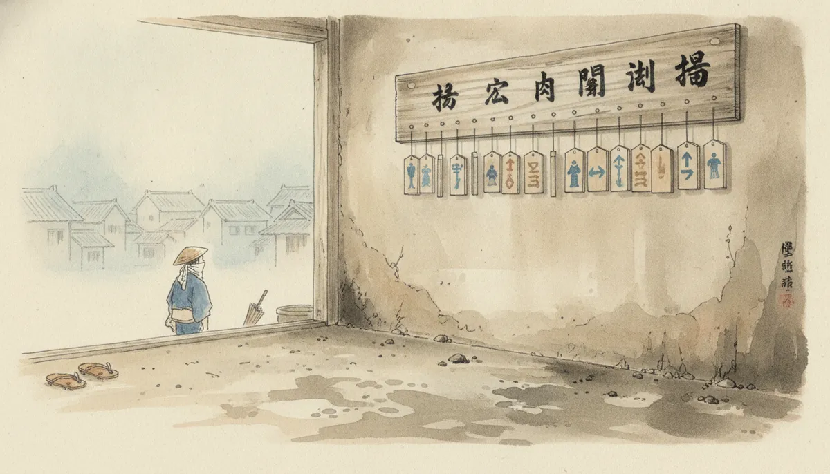 挿絵:土間の奥の壁には、板がひと枚かかっていた