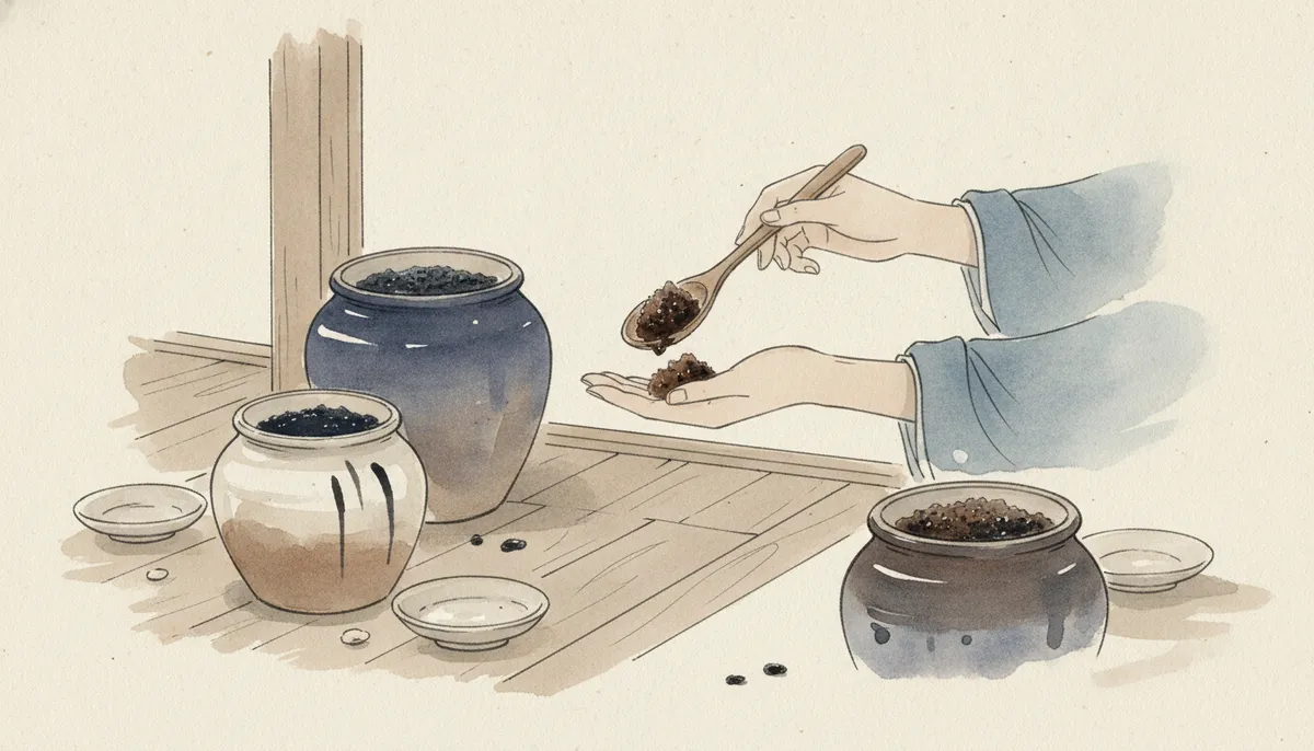 挿絵：女は匙で少しすくい、われの掌にのせてくれた