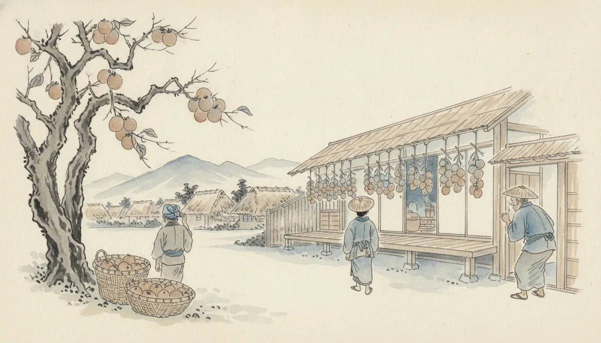 挿絵：朝から日暮れまで、木の下と縁側を何度も往復させられた