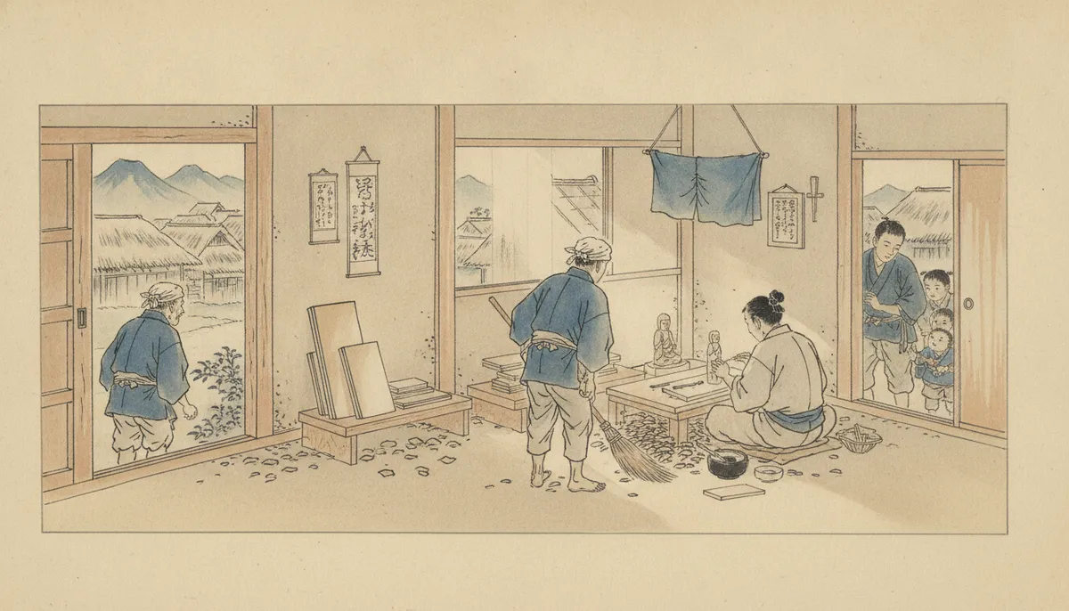 挿絵：その後も、里の者が幾人か、工房の戸をたたいた