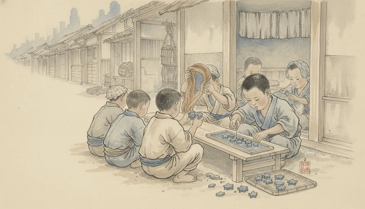 挿絵：銀次さんがそう言うと、子らは本気で信じて、肩が痛くなるまで練りつづける