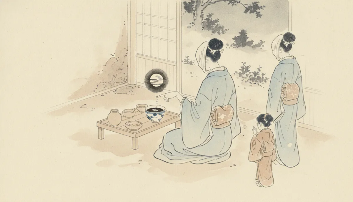 挿絵:次の盃では、注ぐ手を止める場所を、指先の重みだけで計った