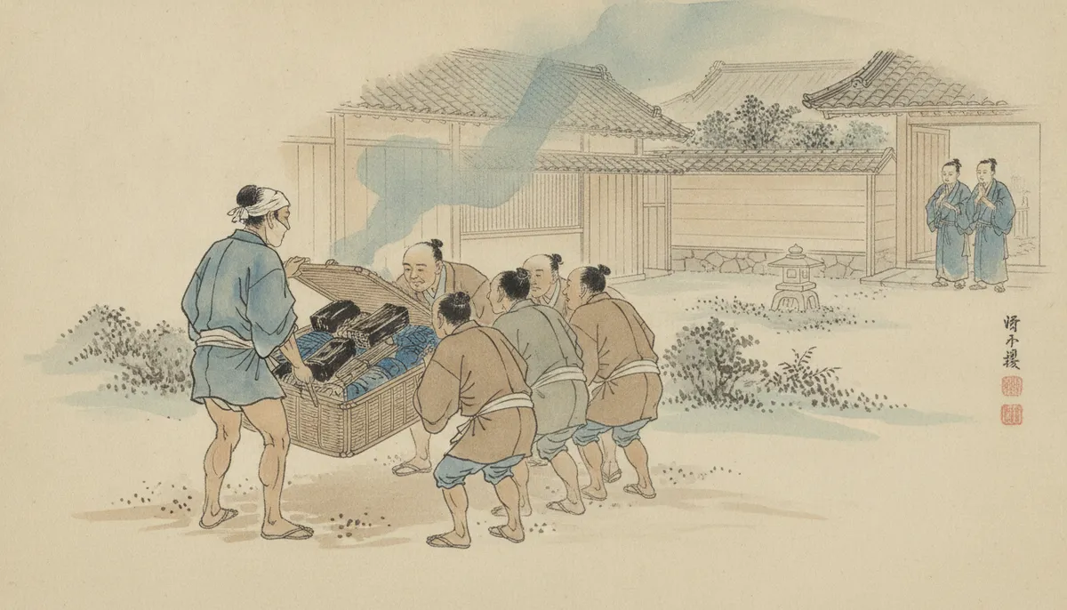 挿絵:担いできた男は、都の者ではないと、ひと目で知れた