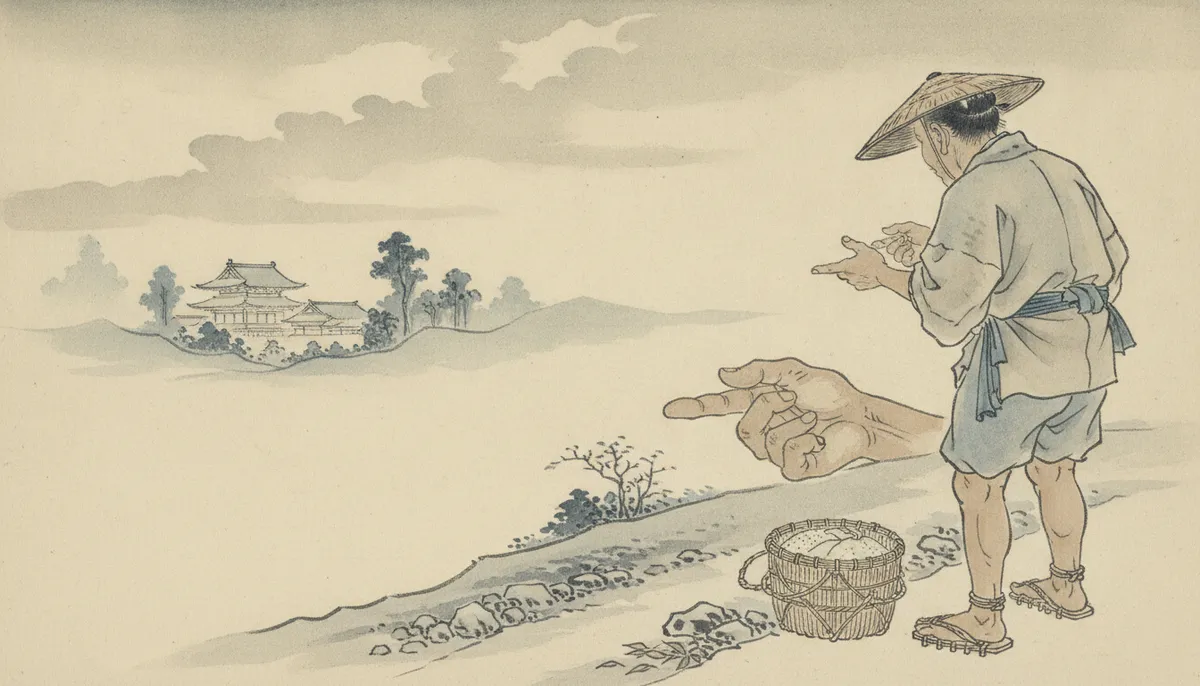 挿絵:寺を辞して里へ戻る道々、われは値と日取りを、指を折ってもういちど数え直した