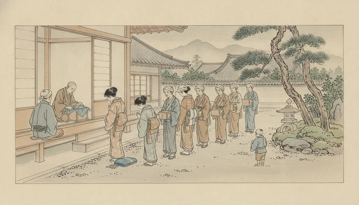 挿絵:女は、風呂敷に包んだ木箱を大事そうに抱え、幾度も紐の結び目を確かめていた