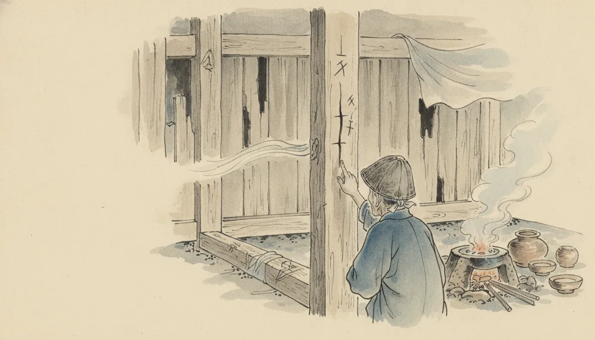 挿絵:柱には、幼い正方がいたずらに刻んだという小刀の傷が、いくつも残っていた