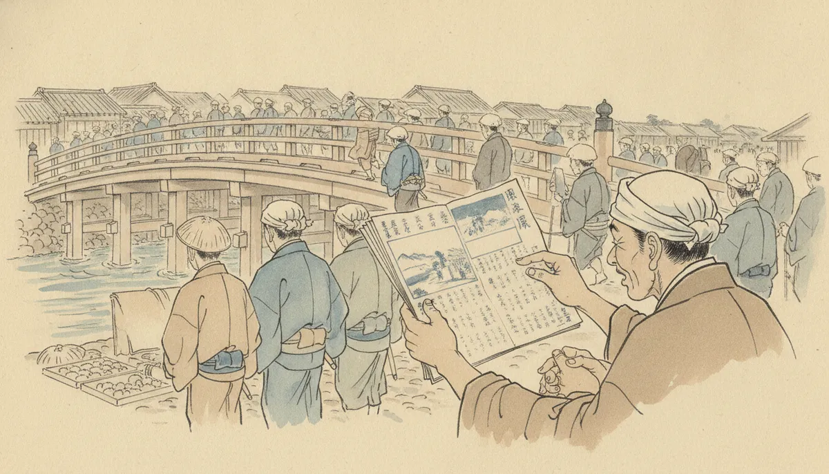 挿絵:あっしは束の一枚を手に、読む稽古をした