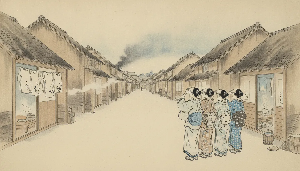 挿絵:日本橋の本町まで来ると、軒先がどこも灰をかぶっていた