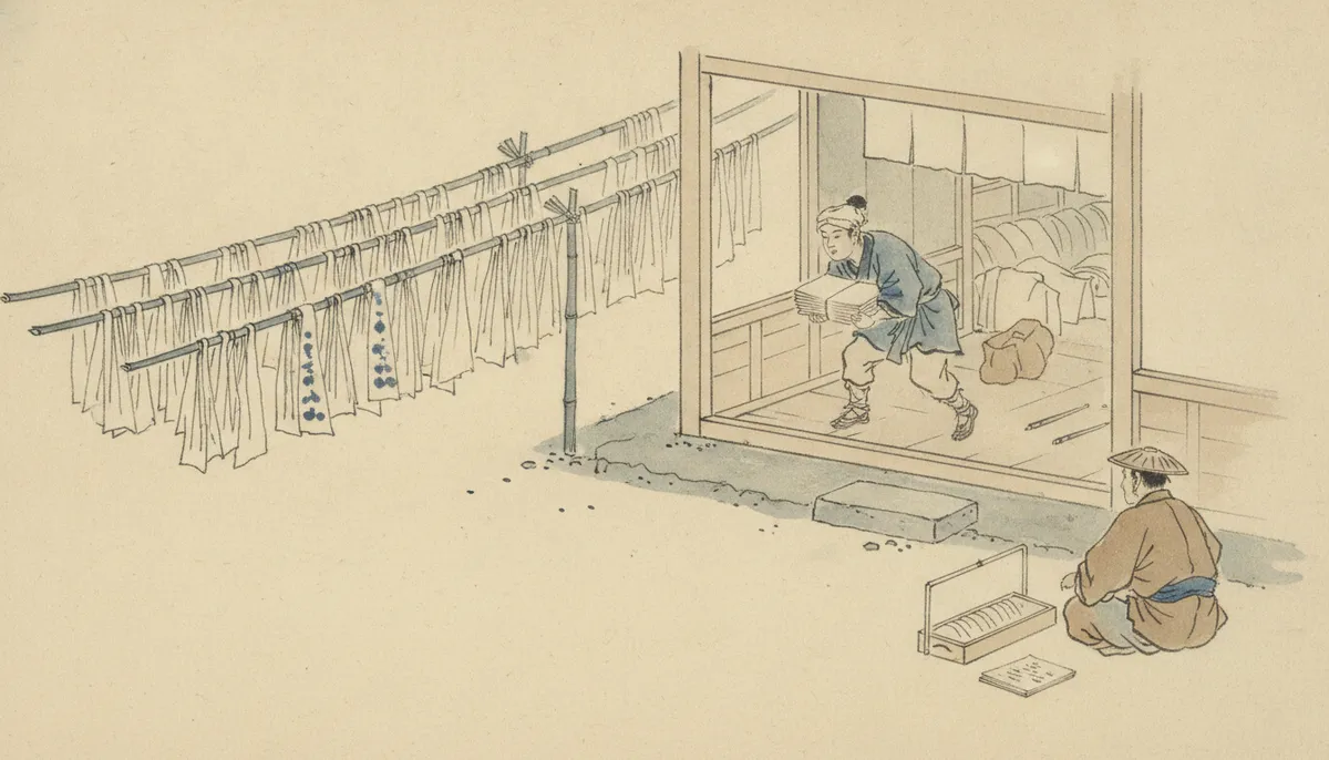 挿絵：正直なところ、干した紙をすべて仕舞い終えるまでは、余計な用にかかずらいたくはなか