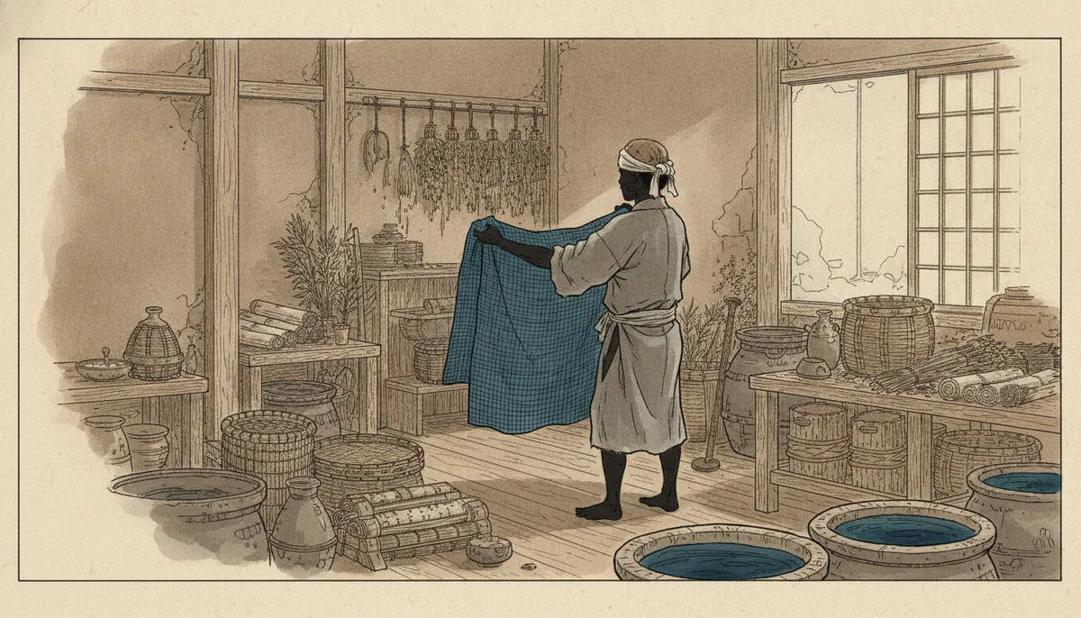 挿絵:われがそう言うと、常丸は、われの値の話を待たず、奥の仕事場から一枚の布を持ち出し