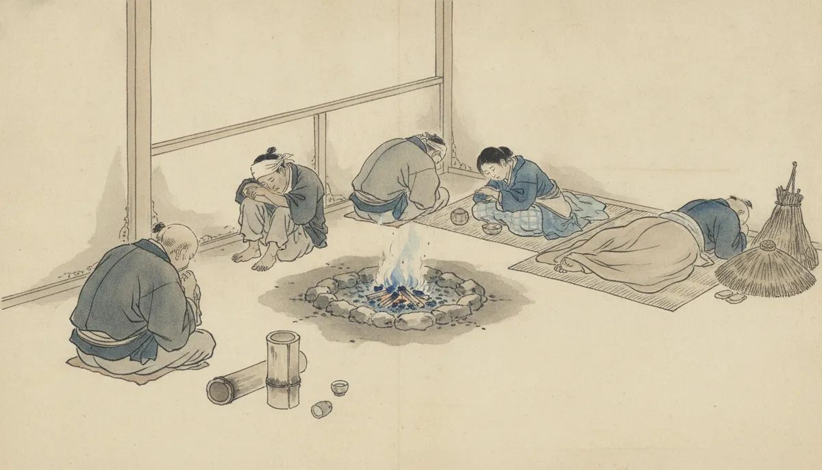 挿絵:それでも夜半を過ぎるころ、いちばんの年寄りが最初に、顎を落として寝た