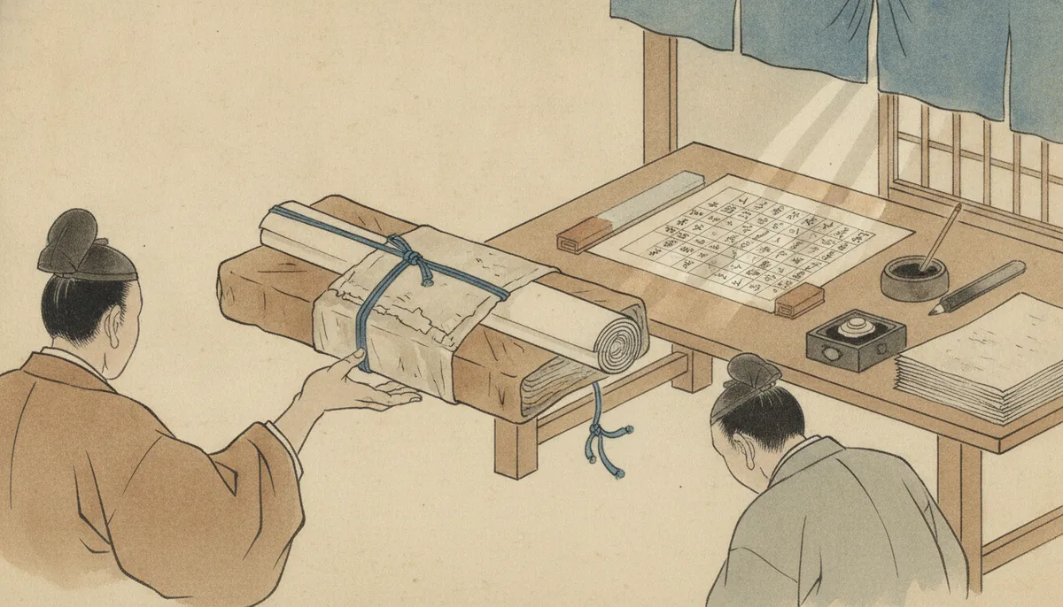 挿絵：翌日、あらためて訪ねると、良任はいつもの顔で、包みをひとつ差し出した
