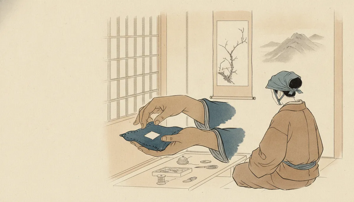挿絵:できあがったのは、藍の小さな布袋だった