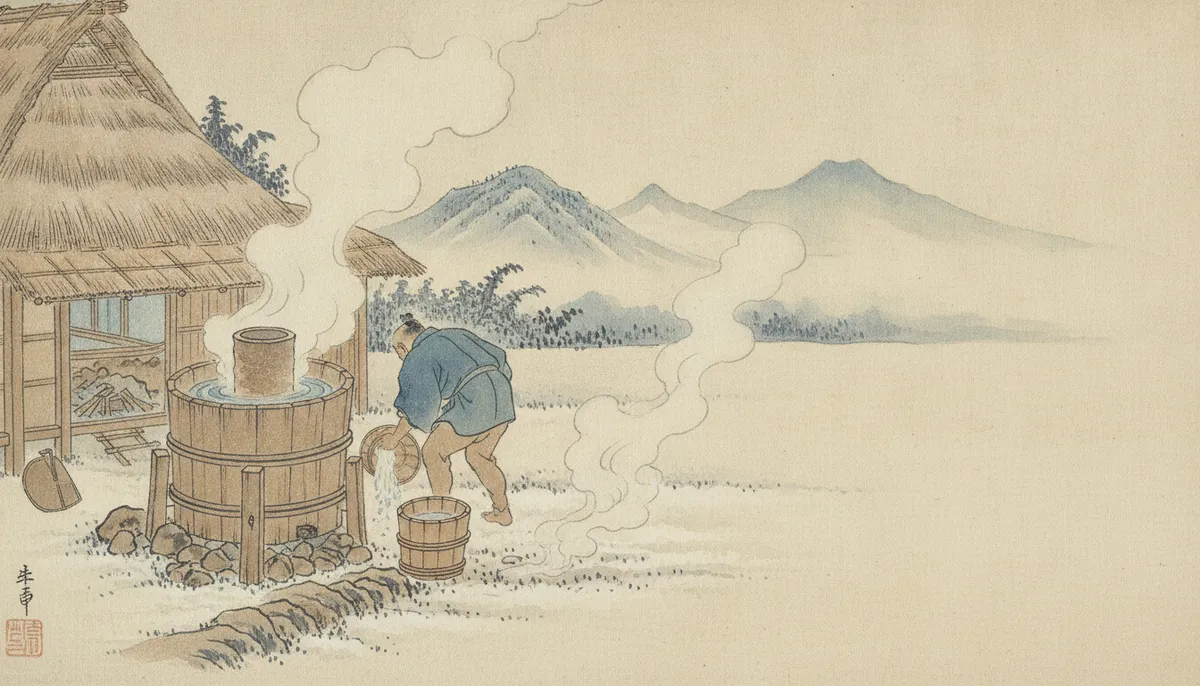 挿絵：臼には、朝のうちに熱い湯が張ってあった