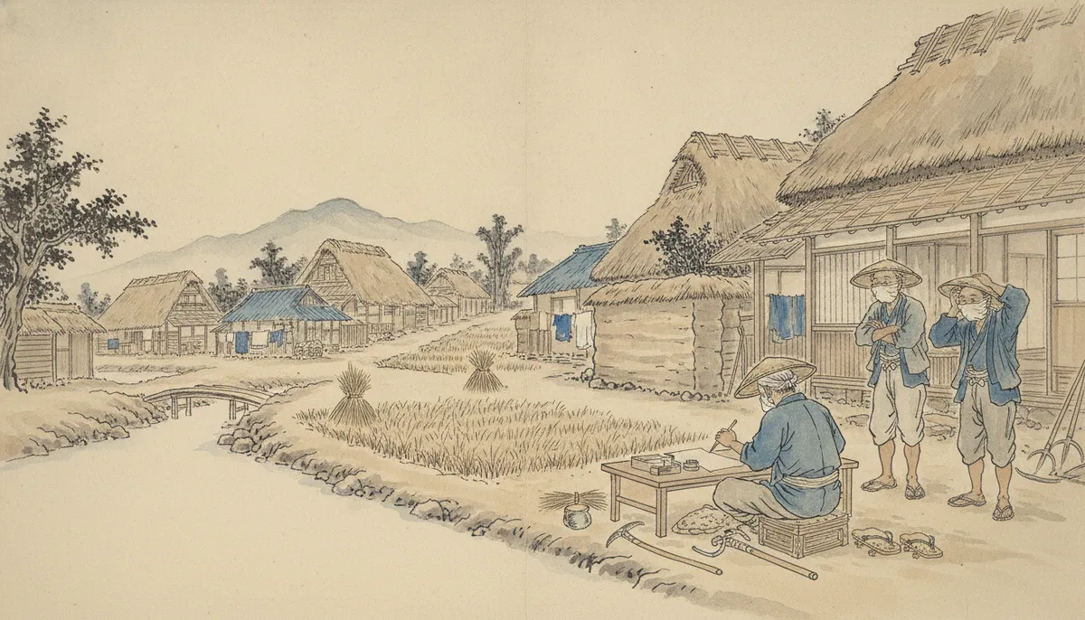 挿絵：名主の家のほかに、名字は、と問われてすらすら答える者はいなかった