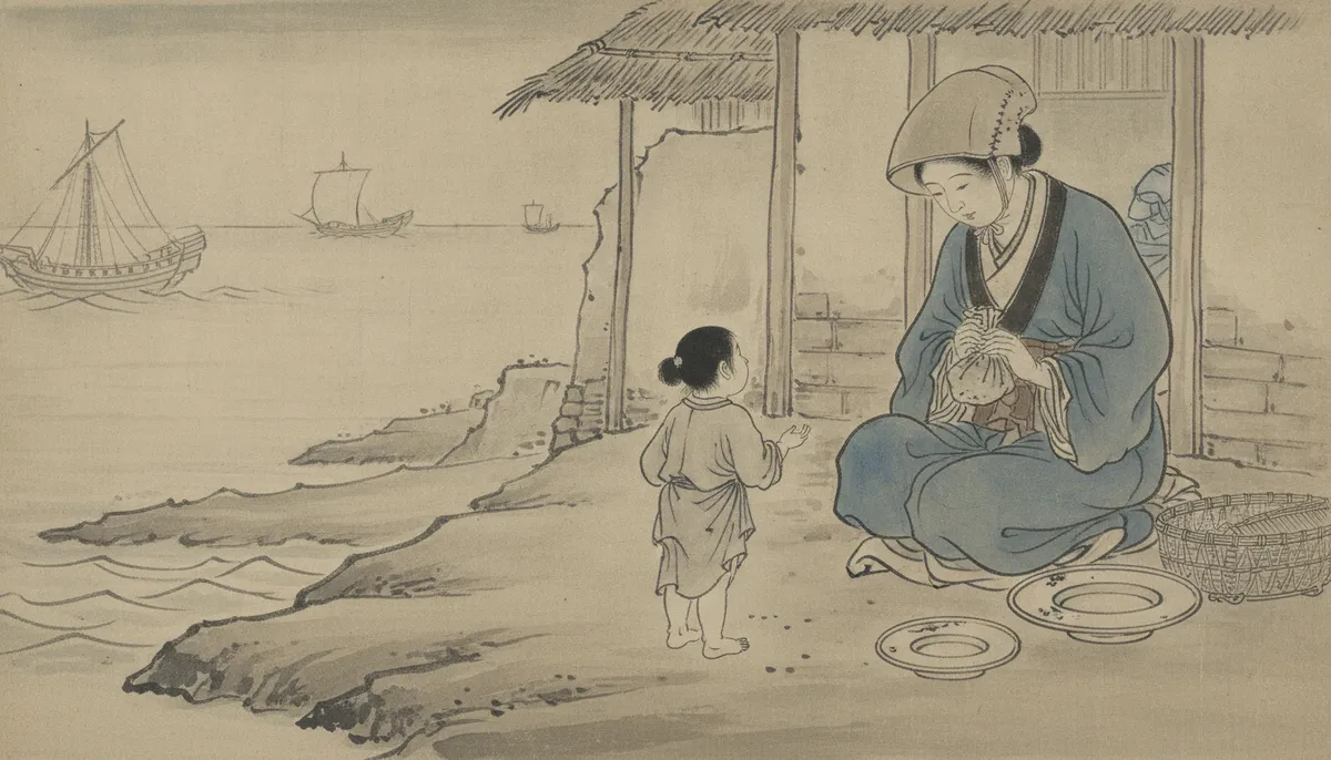 挿絵：女の子は、信じられない、という顔で、母親を見上げた