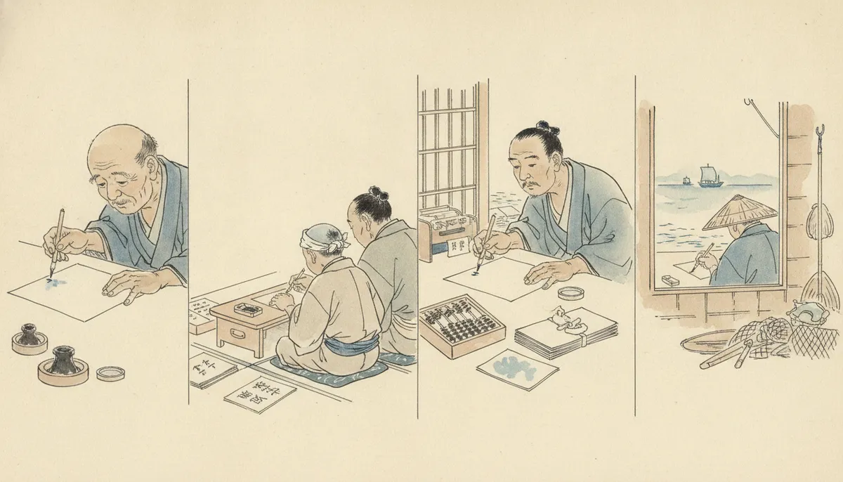 挿絵：字の書けぬ年寄り