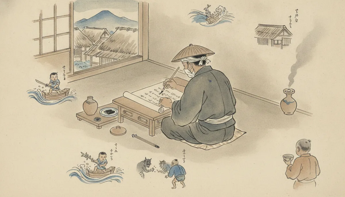 挿絵：長い話は、主が筆を入れるたびに短くなった