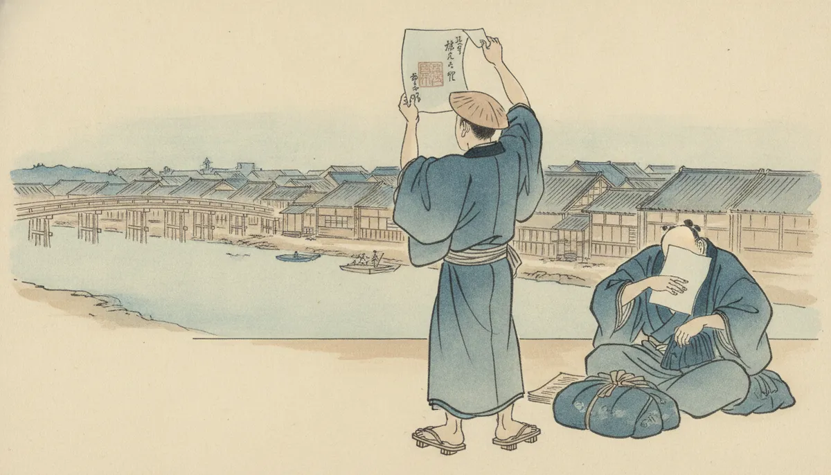 挿絵：男は紙を陽にかざしてみて、薄さにまた首をかしげた