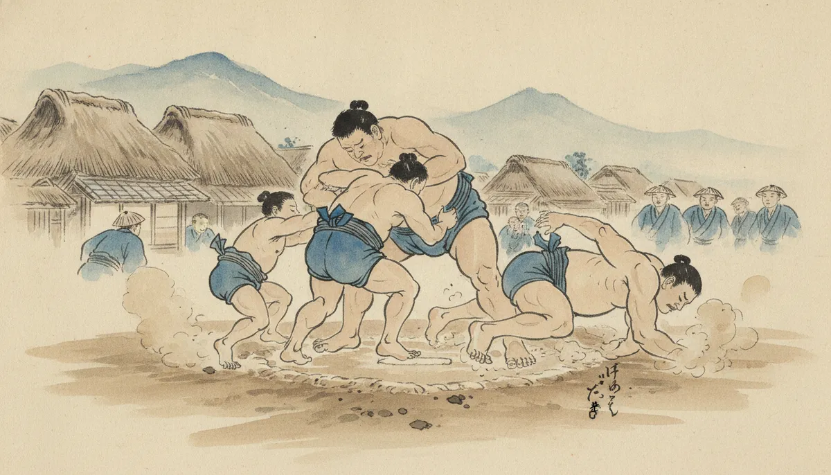 挿絵：持ちあげられた弥三郎が、宙で、ぐっと腰をひねった