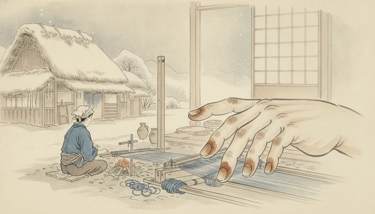 挿絵：母親の指は、寒さでひび割れていた