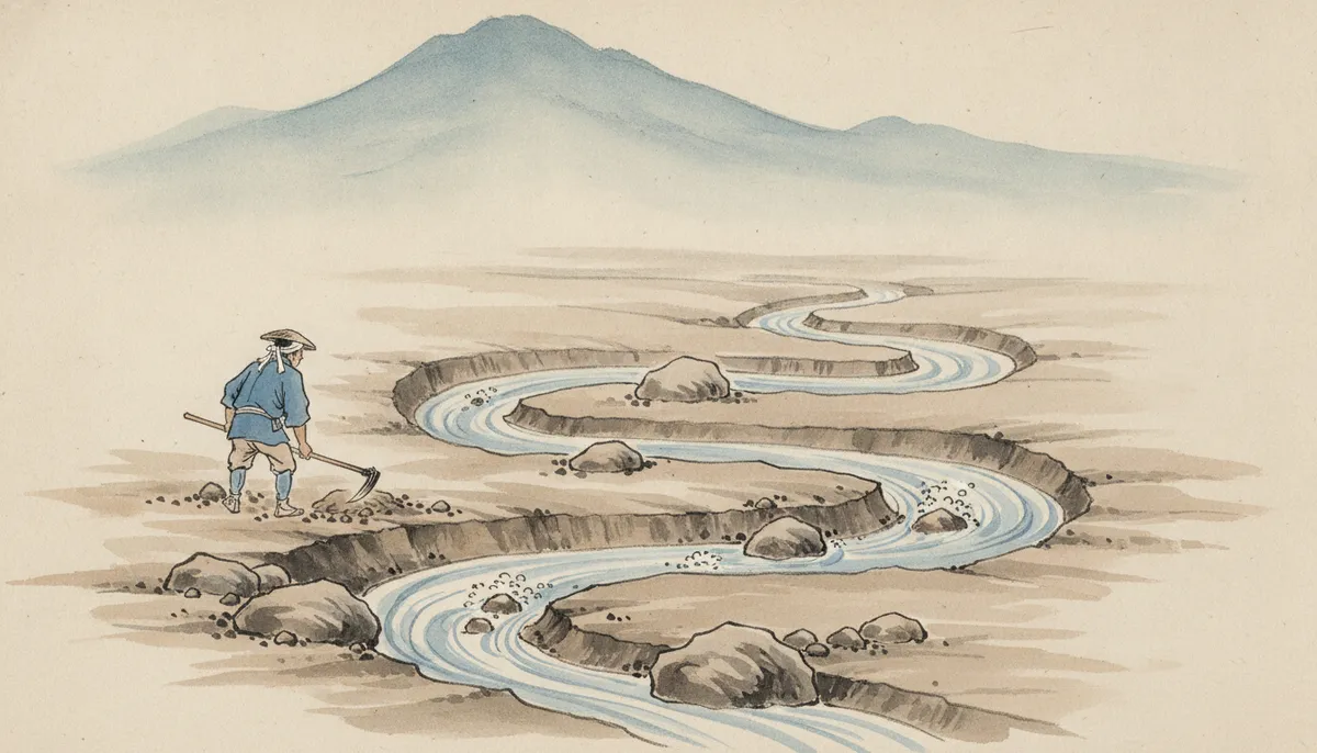 挿絵：三度目、われは、幾度となく目にしてきた北の山の谷川を思い出しながら掘った