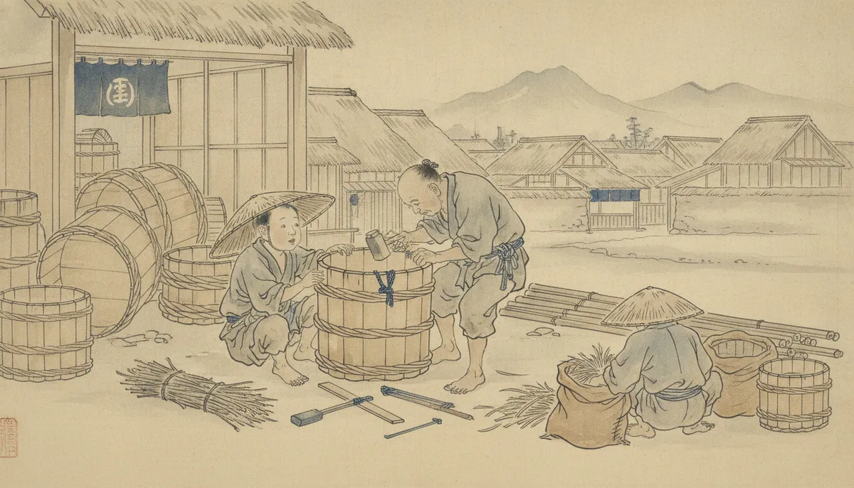 挿絵:脇で薪を運んでいた下働きの子が、その桶の縁を撫でて、目を丸くした