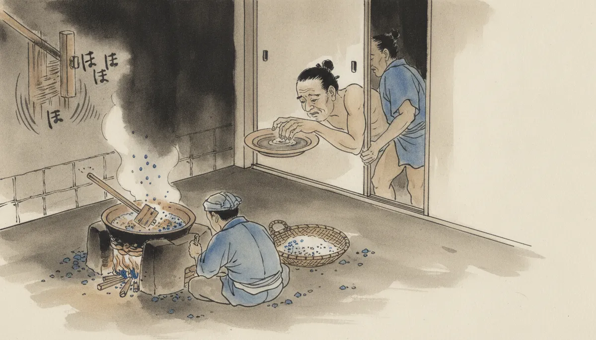 挿絵：久米蔵は皿の油に鼻を寄せ、顔をしかめたが、それについては何も言わなかった